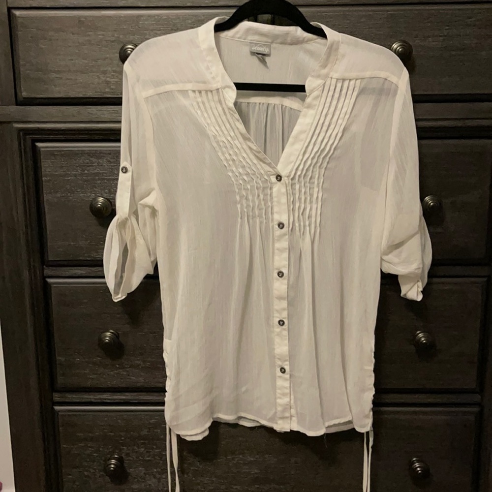 Beige/ white button down blouse